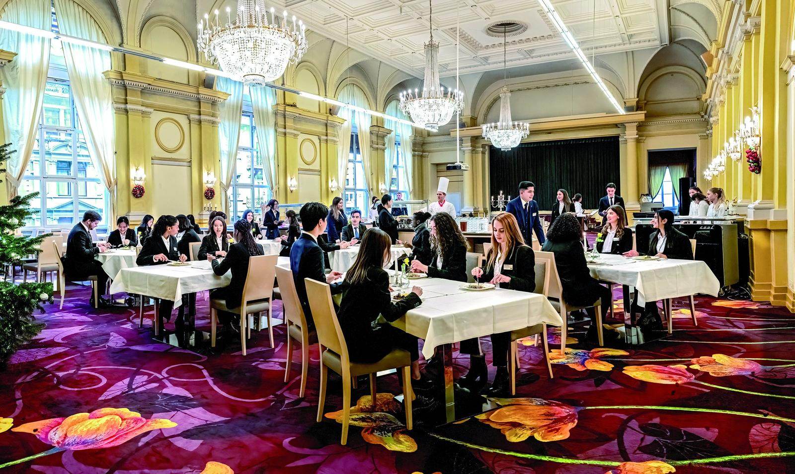 Dining room at the BHMS campus in Lucerne set for service