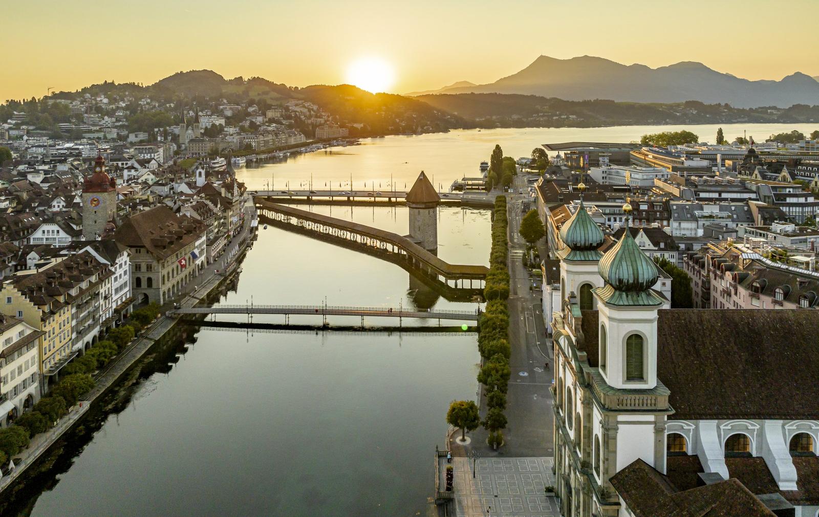 Panorama of Lucerne, Switzerland, with the lake and surrounding mountains